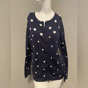Pendleton Women’s Navy & White Polka Dot Button Down LS Sweater Size L